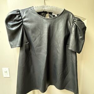 Chic black Faux Leather puff sleeve top